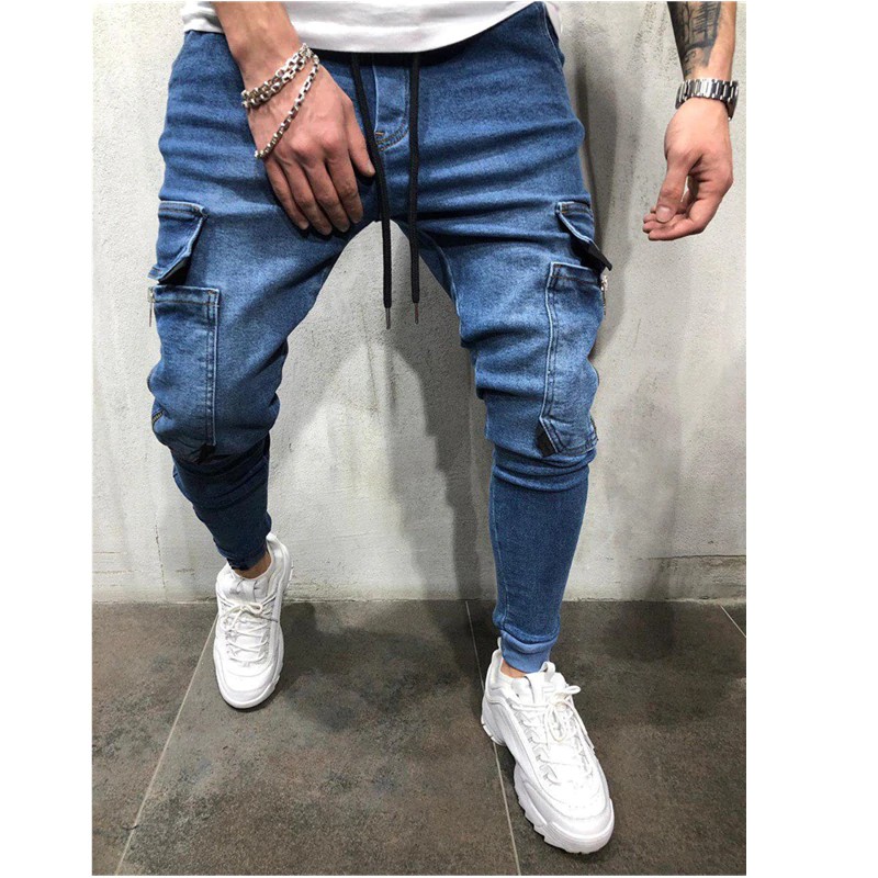 calça jeans listrada do lado