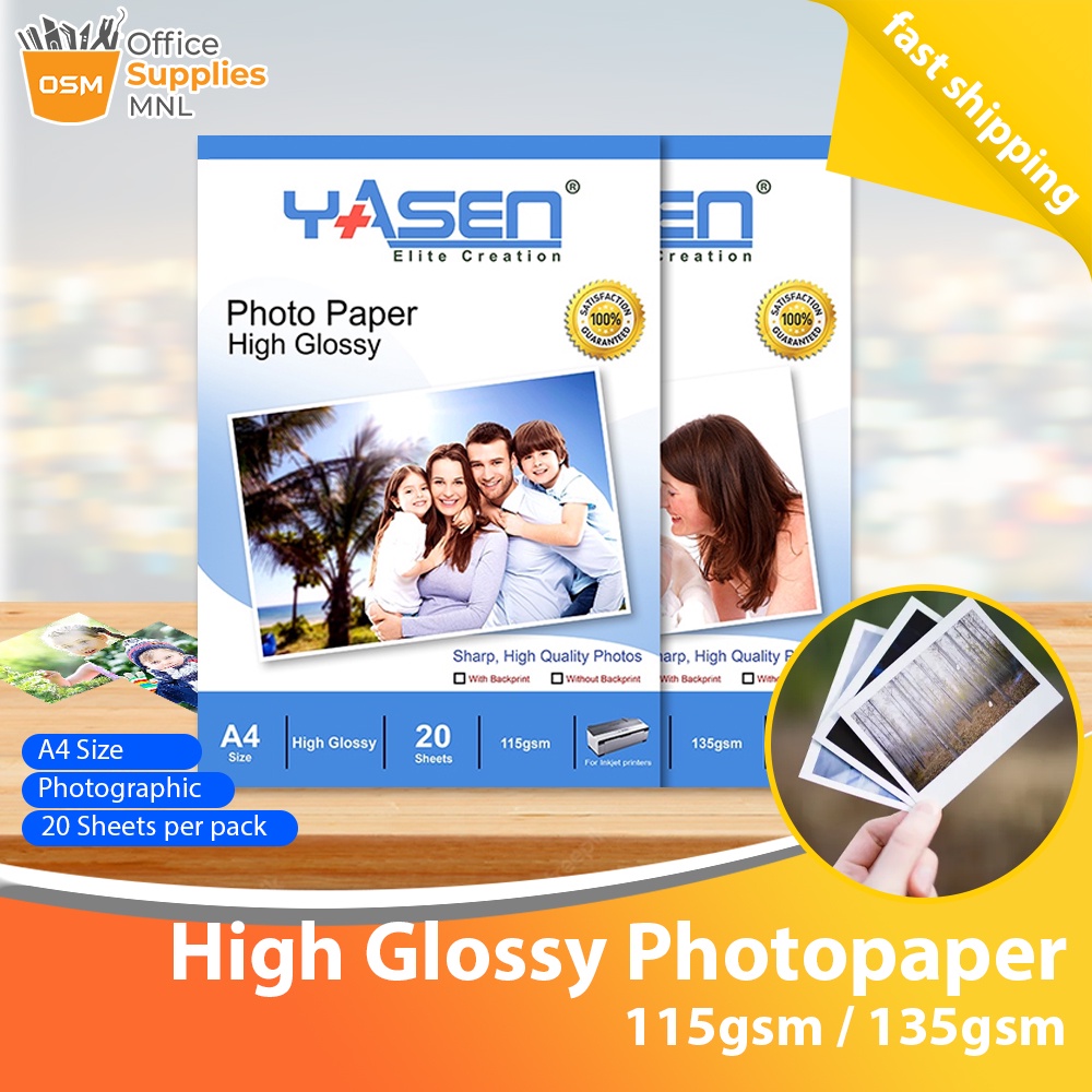 Yasen Photo Paper High Glossy A4 Size 115gsm / 135gsm Inkjet Photopaper