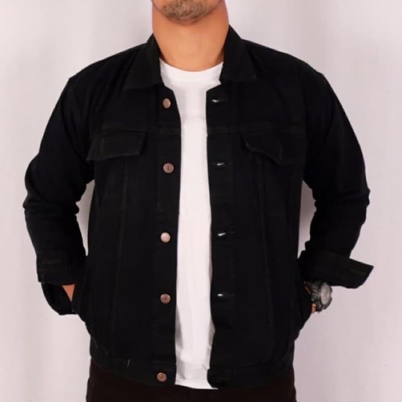 HITAM PRIA Men's Black Denim Jeans Jacket Shopee Philippines