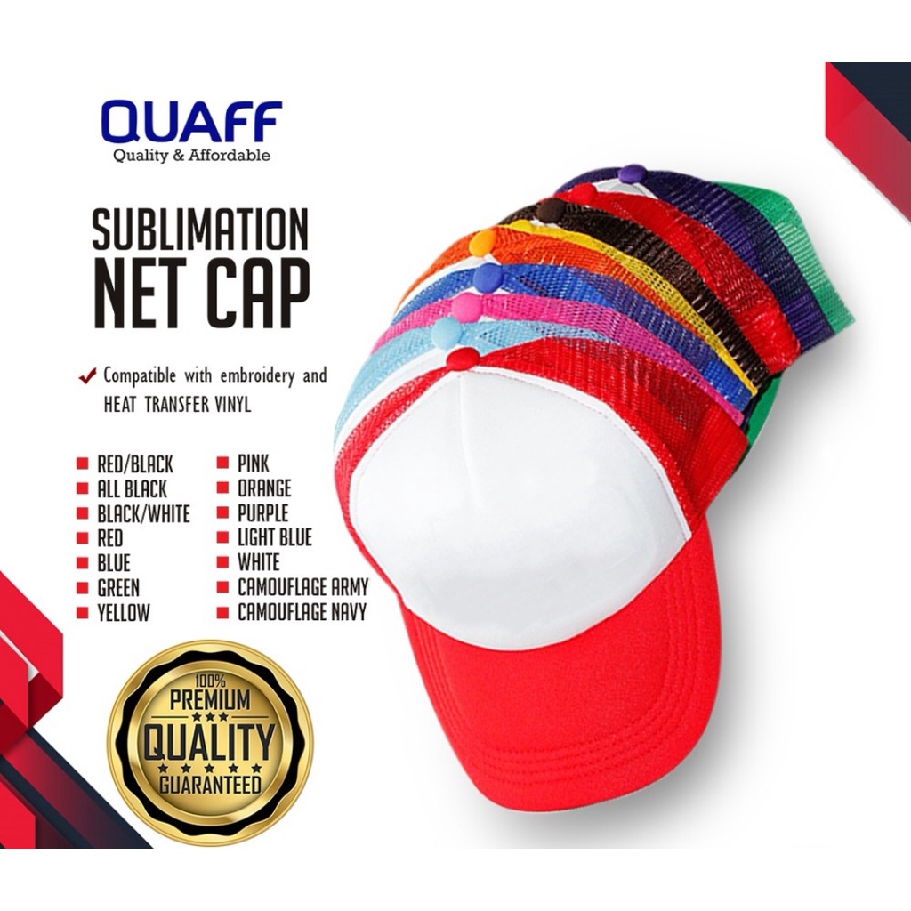 (50pcs) QUAFF Sublimation Net Cap Trucker Plain Baseball Cap Shopee