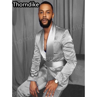 FreeShipCOD!◇△Thorndike Customized Fashion Men's Silver Suit Four Seasons Prom Dress Two-Piece Suit #1