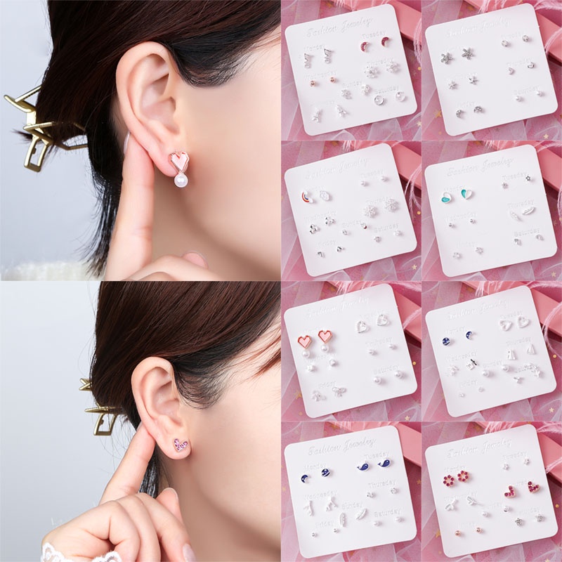 S925 Small Girls Stud Earrings Set Exquisite Star Silver Earrings