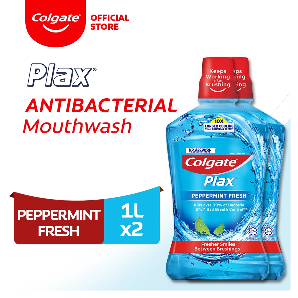 Colgate Plax Antibacterial Mouthwash Peppermint Fresh 1l Pack Of 2