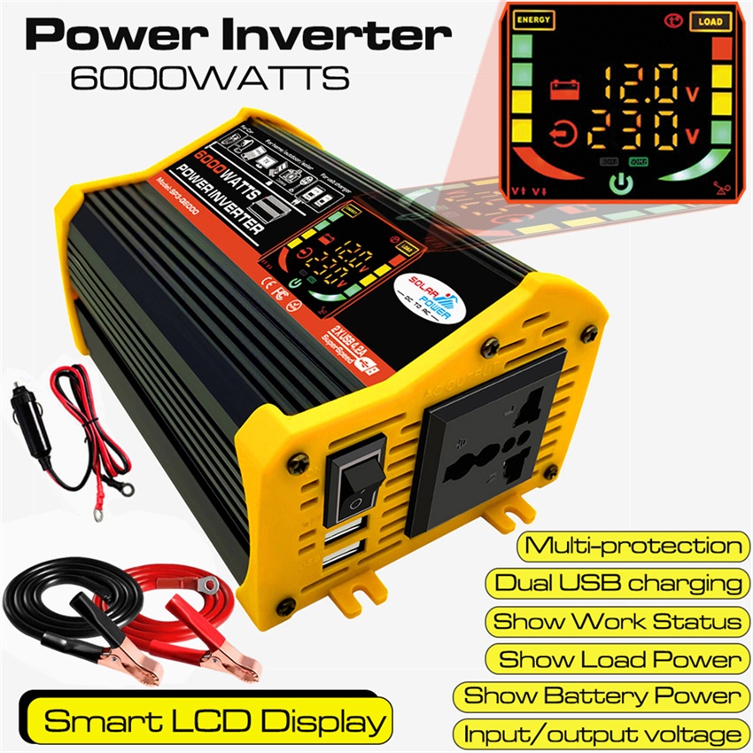 6000W DC 12V To AC 110/220V Portable Car Power Inverter Charger Converter Adapter Universal