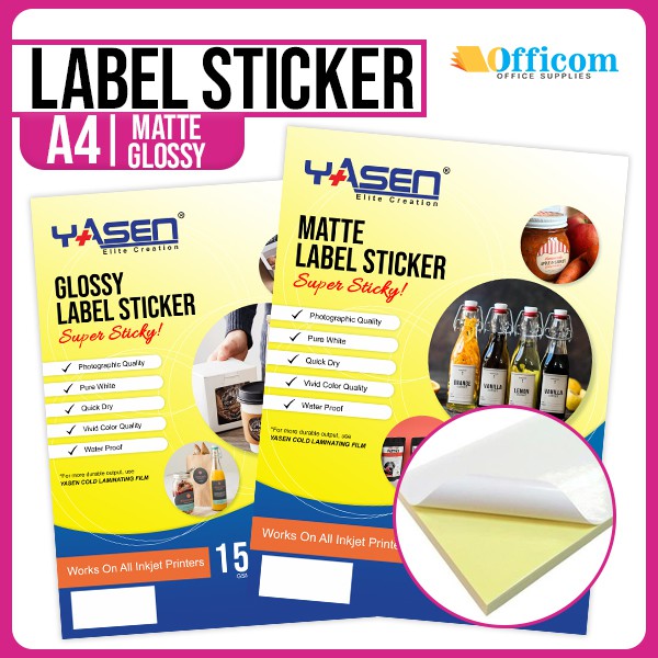 Yasen Label Sticker 150GSM A4 Size (Matte | Glossy) 20 Sheets/Pack ...