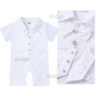 0-18 Month Baby Boy Baptism Clothes White Romper for Boy Baby Boss Gentleman Jumpsuit 1st Birthday Christening Outfit Wedding Photo Shoot Formal Attire