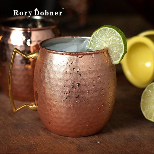 Drinking Cup Perfect for Cocktails Iced tea and Beer 304 Cup stainless steel strip OUYAWEI Solid Copper Moscow Mule Mugs 18 Ounce Unlined Mug 