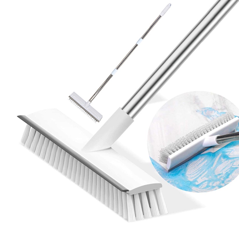 Floor Scrub Brush with Long Handle, Stiff Bristle Brush Scrubber