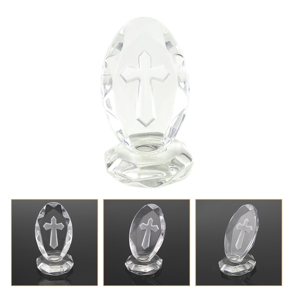 Cross Standing Traditional Cross On Base Clear Glass Tabletop Cross
