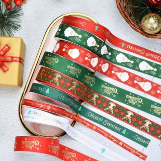 5 Yards 3/8''10mm Christmas Grosgrain Ribbon Merry Xmas Tree Gifts Decorations