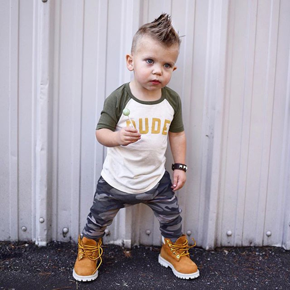 Toddler Baby Boys Long Sleeve Letter Print Tops Camouflage Pants