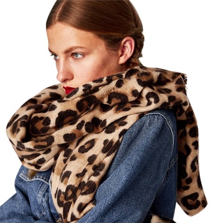 Women Leopard Print Long Cotton Tassel Scarf Wrap Ladies Shawl Large Scarves HC