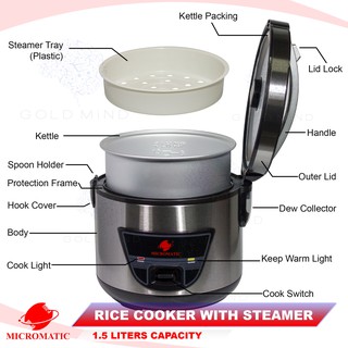 Micromatic Rice Cooker 1 5l With Steamer Yellow Elephant Everyday Low