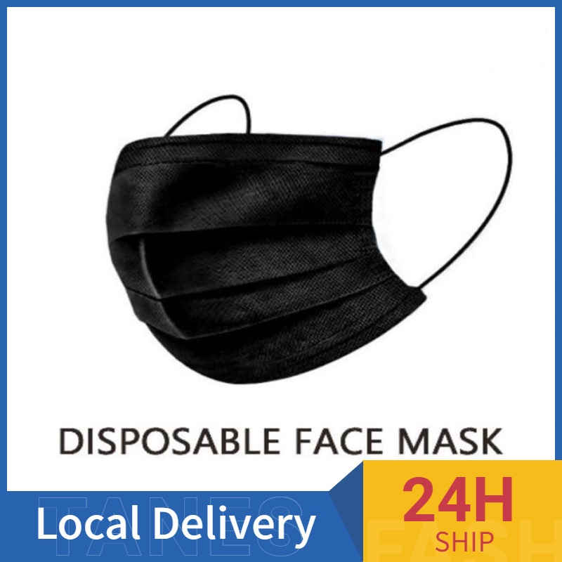 50 Pcs Disposable Black Surgical Face Mask 3ply High Quality Shopee