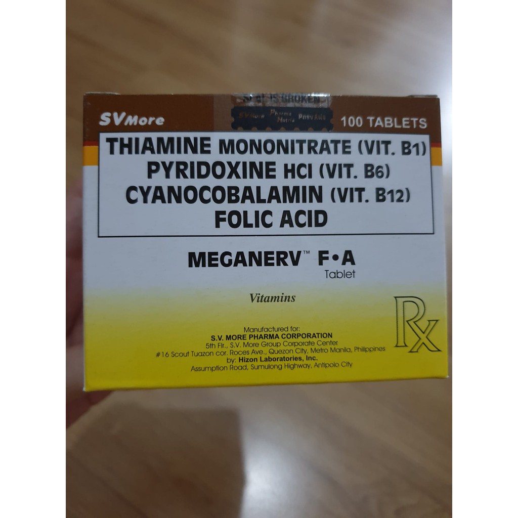 Meganerv Fa Tablet Vitamins Box Of 100pcs Shopee Philippines