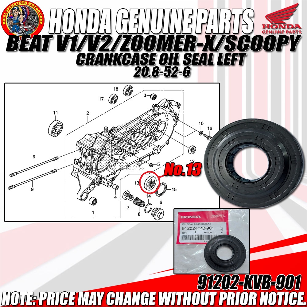 BEAT V1/V2 ZOOMERX/SCOOPY CRANKCASE OIL SEAL LEFT 20.8526 (HPI