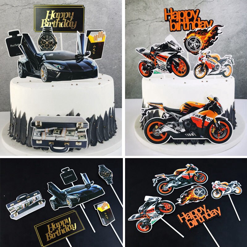 Motorcycle Combo Happy Birthday Cake Topper Boys Men Birthday Party Cake Decoration Roadster Theme Party Cupcake Supplies Shopee Philippines