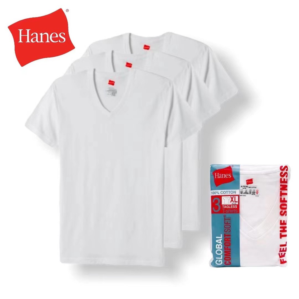Hanes White T Shirt 3pcs Original Vneck For Unisex Shopee Philippines