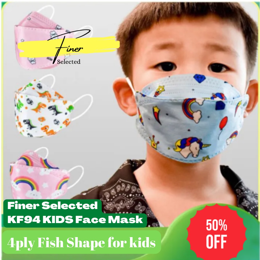 Finer Selected 10PCS KF94 Kids Mask Korean Design 4ply Face Mask For