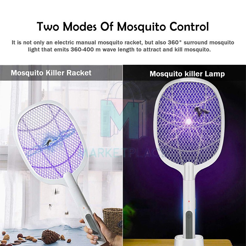 2 in 1 Electric Insect Racket electric mosquito killer lamp Mosquito Swatter USB Rechargeable