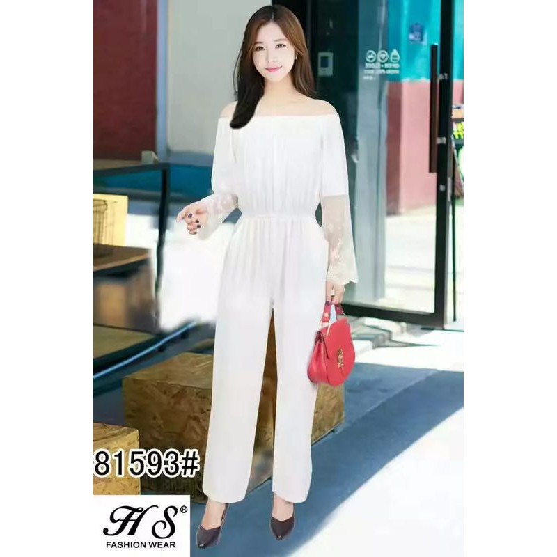 fashion pure colour bell sleeve jumpsuits