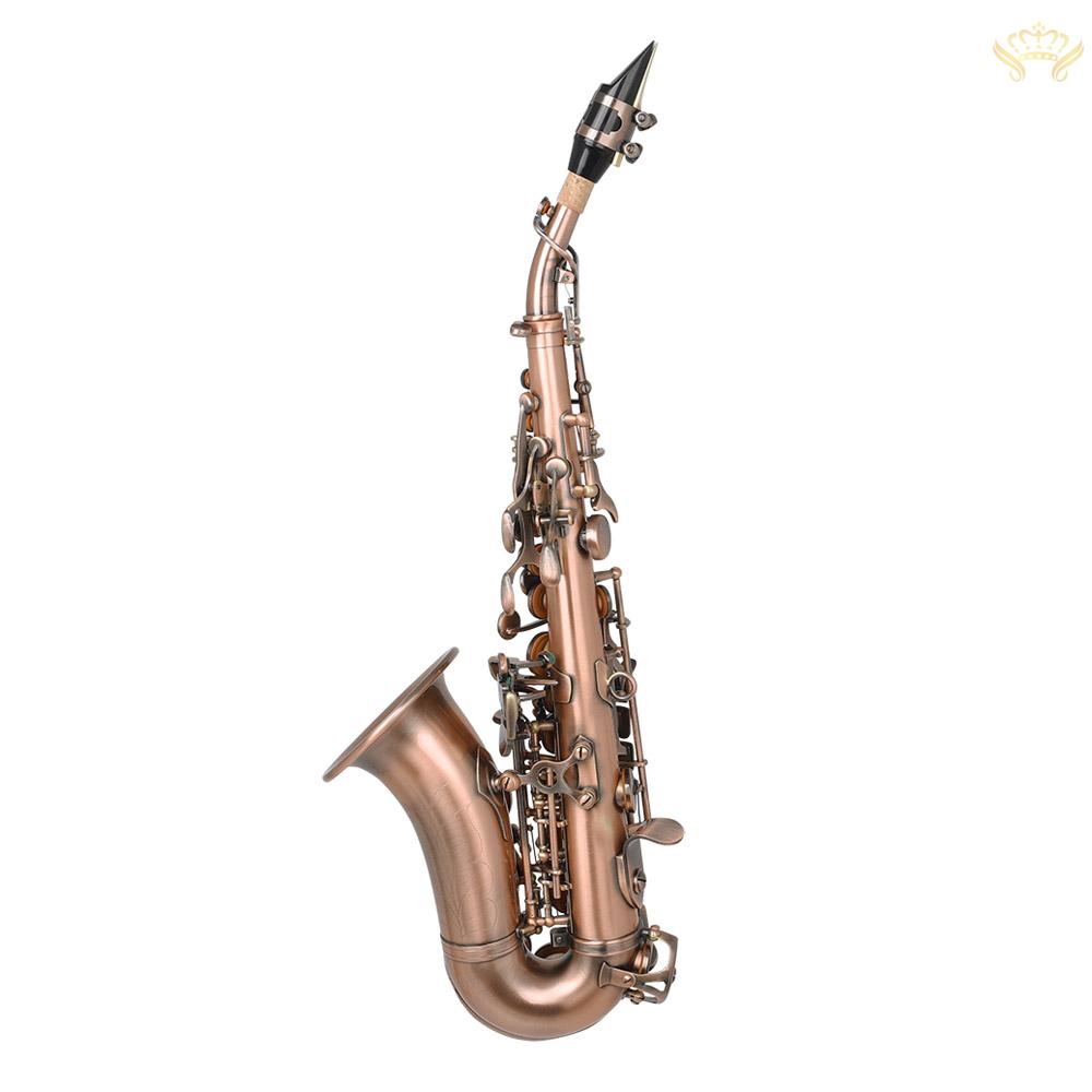 New^Red Antique Soprano Saxophone Bb Key Woodwind Instrument Brass Material with Carrying Case Sax Stand Reed Gloves Cle