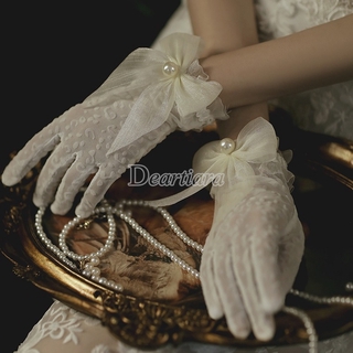 Bridal Wedding Gloves Bow Tie Big Pearl Wedding Dress Gloves