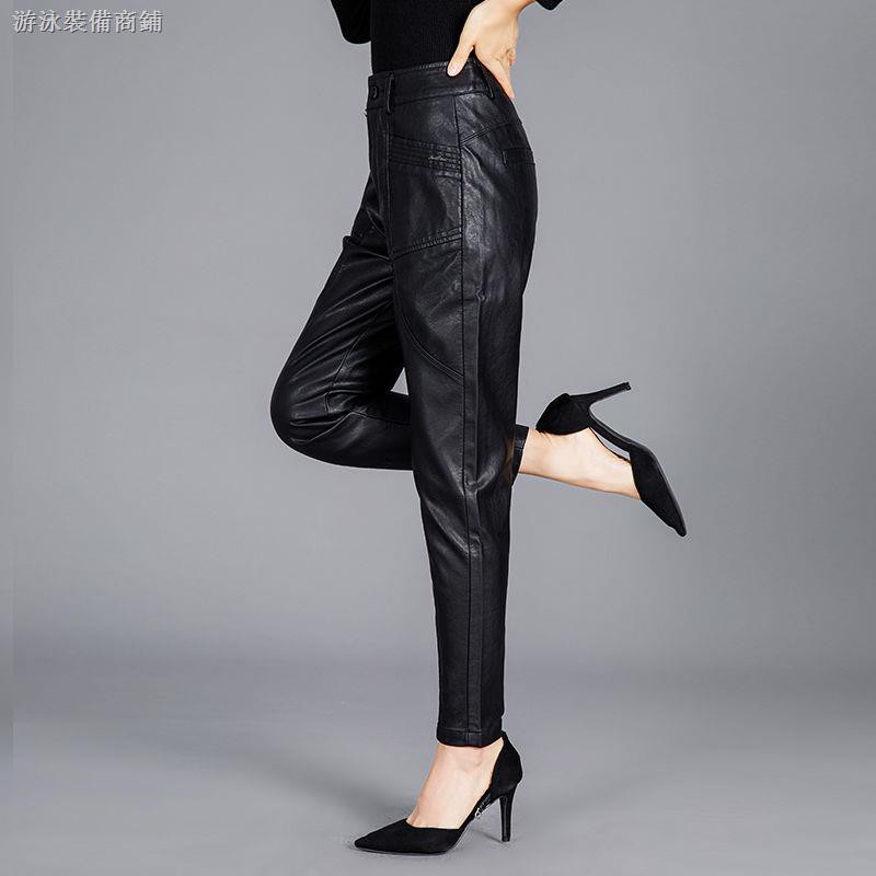 ladies black leather pants