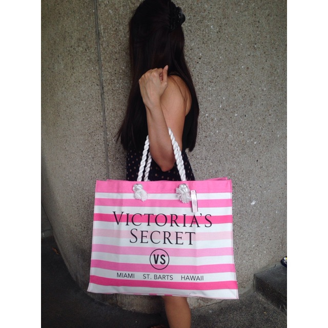 victoria's secret pink canvas tote bag