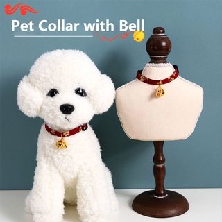 Pet Collar with Bell Pendant New Year Chinese Style Lucky Collar Small Dog Collar Pet Necklace Pet Embroidery Adjustable Bells Cats and Dogs Accessories Necklace