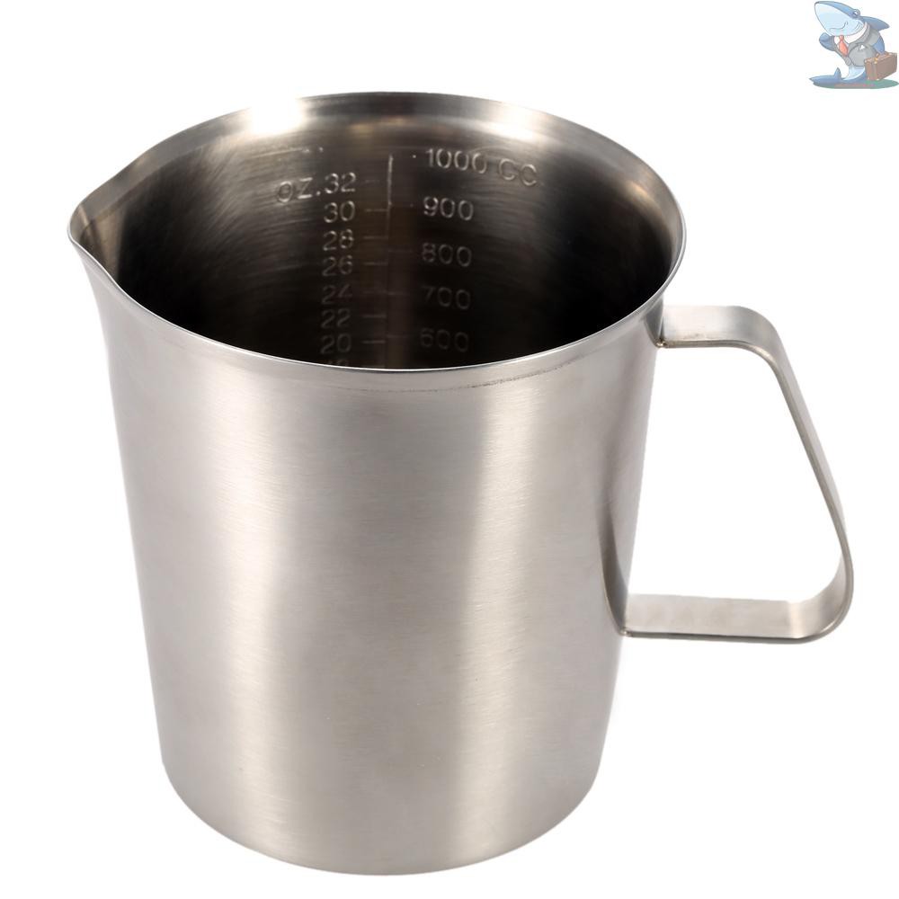 Milk Pitcher,Addfun®Stainless Steel Milk Cup Milk Frothing Pitcher Measuring Cup,1000ML 
