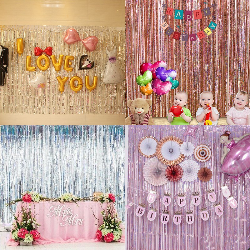 Foil Curtain Party Wedding Backdrop Decoration Photozone Curtain Birthday |  Party Favors Wedding Decoration Party Supplies Photozone Rain Tinsel Foil  Curtai 