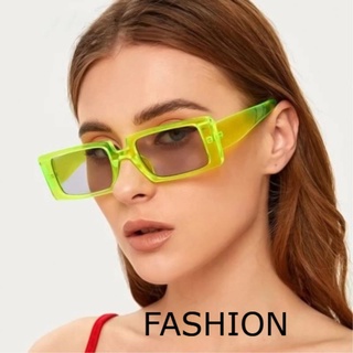 New Rectangle Sunglasses Women Green Fluorescent Street Shot Eyewear Black Thick Frame Fashion Female Cool Sun Glasses Ladies