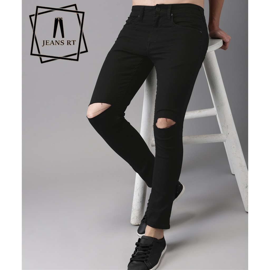 black jeans knee rip mens