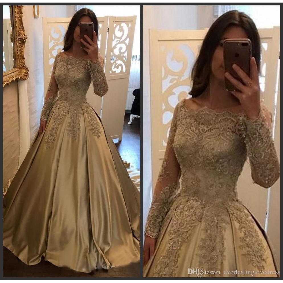 long sleeve satin prom dress