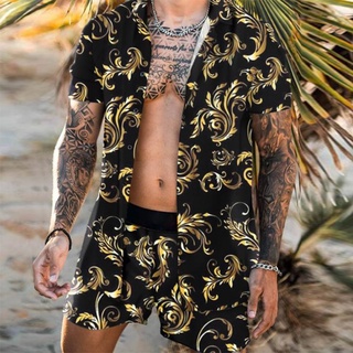 2021 New Fashion Men Sets M-3XL Pool Party Shirt Mens Hawaiian Shrit Printing Short Outfit Summer Casual Floral Shirt #2