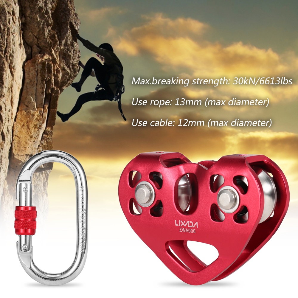 Alomejor Cable Trolley Pulley 30KN Dual Zip Line Rescue Cable Double Speed Pulley/Trolley Backyard Rock Climbing Shaped Equipment 