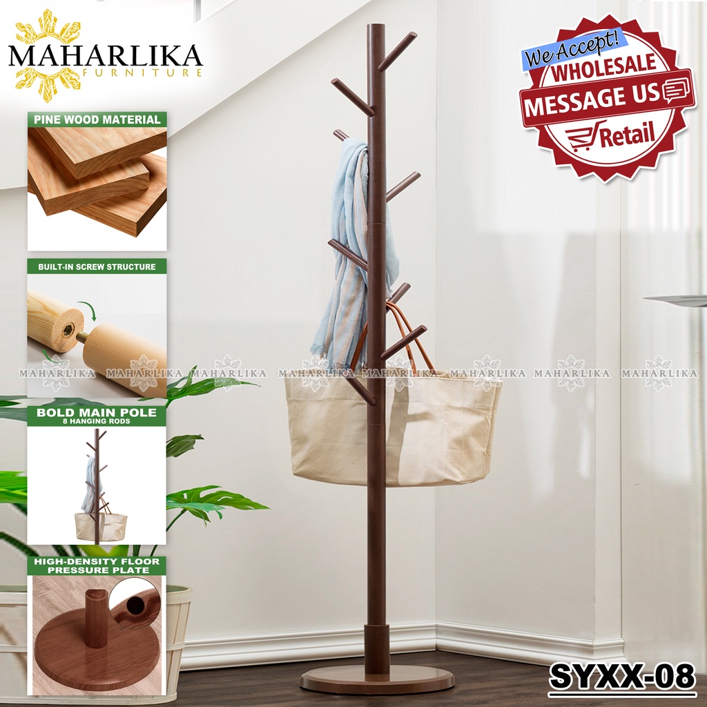 Maharlika SYXX08 Wooden Coat Rack Multifunction Hanger Floor Standing
