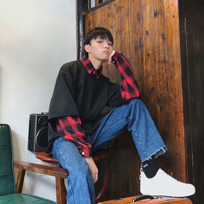Trendy Fashion Men's Long-sleeved Korean Style Casual Simple All-match for Men Tops