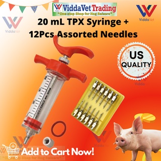 20 ml Capacity Veterinary Syringe + 1Dozen Assorted Needles for animals pets POULTRY SET -US QUALITY