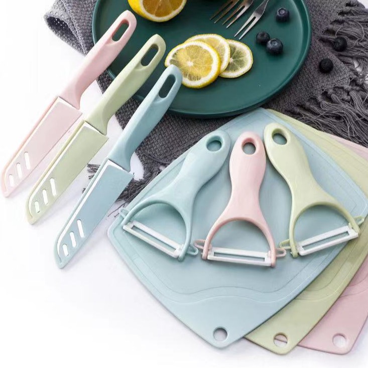 ZH234 3 in 1 Ceramic Fruit Knife Peeler Chopping Board Set | Shopee ...