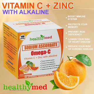 Healthymed Sodium Ascorbate Omega C - Vitamin C + Zinc with Alkaline 500mg per Capsule, 100 pcs.