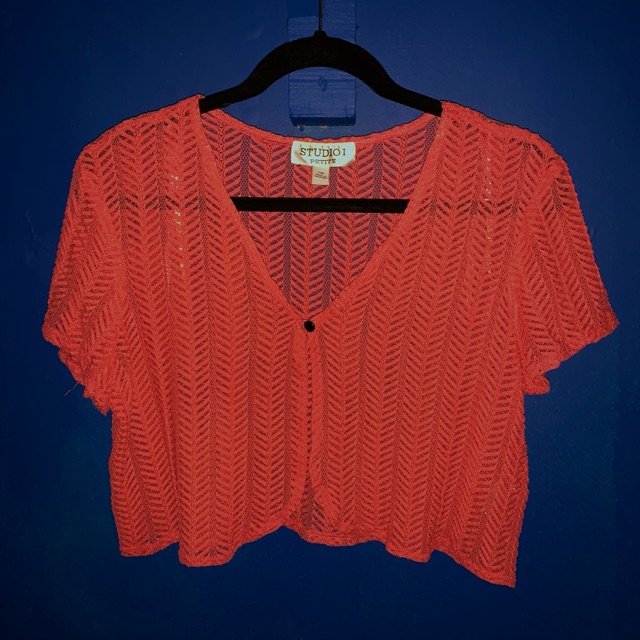 coral cropped cardigan
