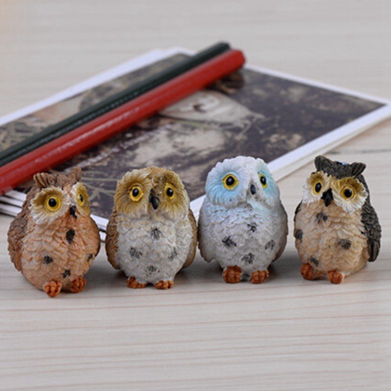 Details about / 2 PCS Cute Owls Animal Resin Craft Bonsai Miniatures Figurine Terrarium Decor