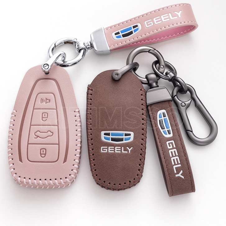 Leather Car Key Case Protector Cover For Geely Atlas Emgrand GT GS