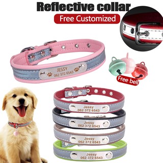 Free Engraving Pet Dog Collar Personalized Pet cat Dog Leather Reflective Collar Accessories Pet Collars ID Tag