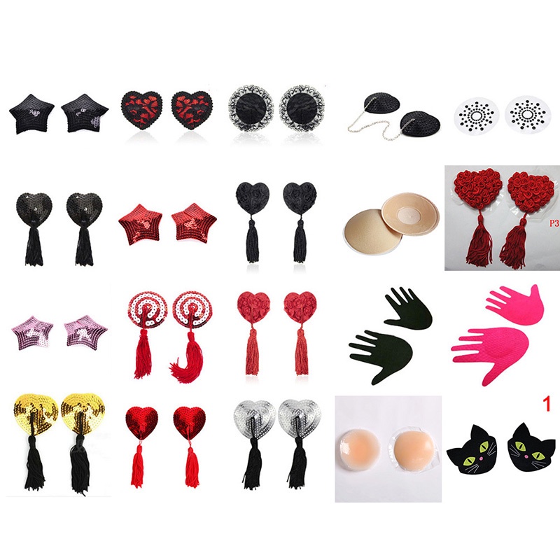Urp Pair Women Sexy Sequin Nipple Covers With Tassels Heart Shape Nipple Stickers Pasties Sex