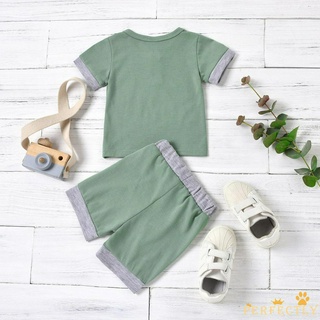 【COD】PFT-0-18 Months Newborn Baby Boys 2-piece Outfit Set Short Sleeve Color Block Tops+Shorts Set f #6