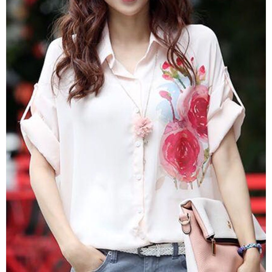 Korean Inspired Floral Design Chiffon Blouse (010) | Shopee Philippines