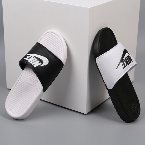 nike slippers black and white